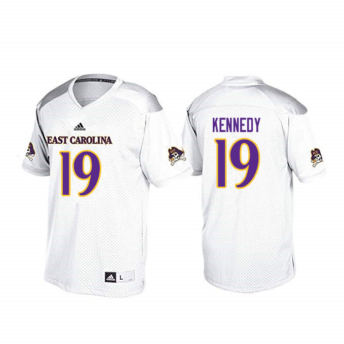 Men #19 Robert Kennedy ECU Pirates College Football Jerseys Sale-White - Click Image to Close
